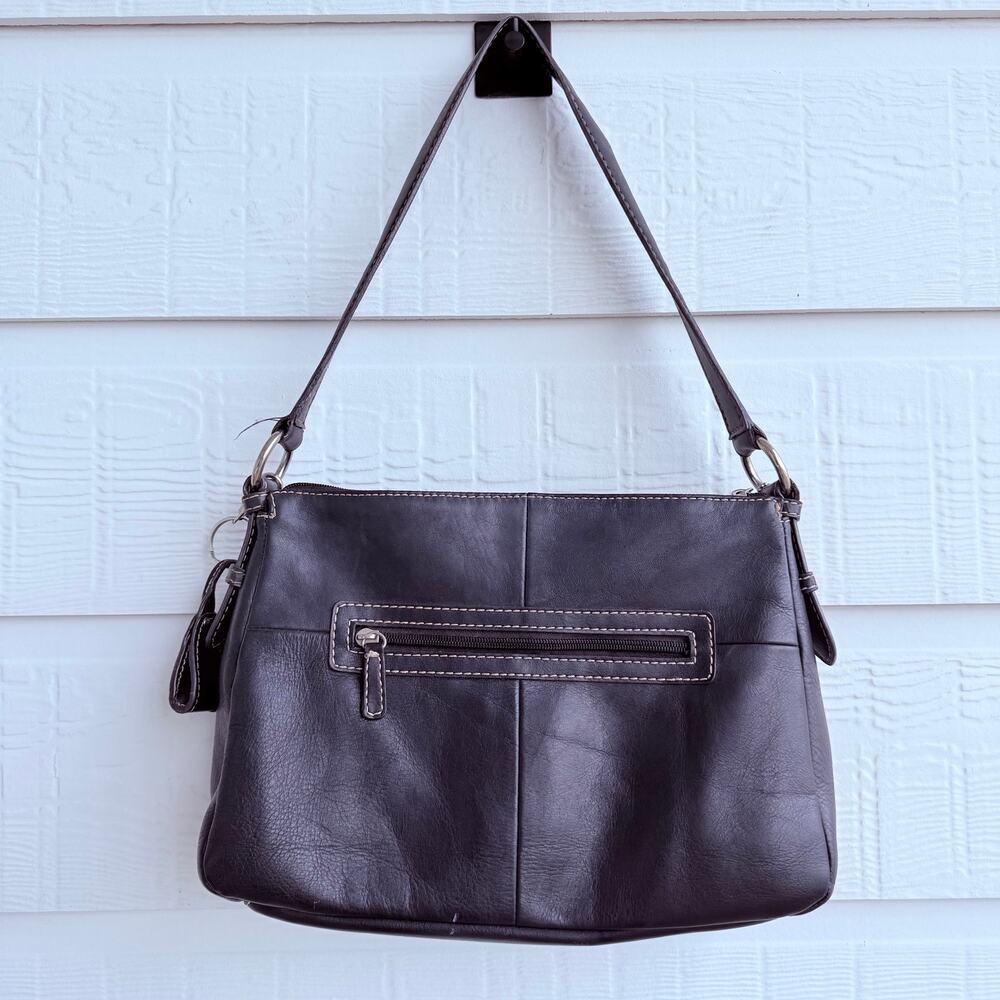 St. John's Bay Black Leather Shoulder Handbag Multi Pocket
